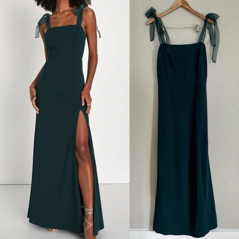 Beloved Elegance Emerald Green Tie-Strap Mermaid Maxi Dress